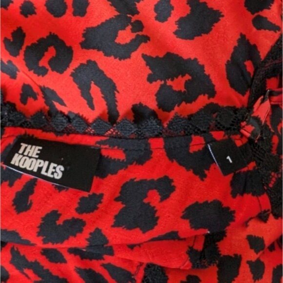 The Kooples Leopard Print Midi Slip Dress 1 Small Red Black Animal Print Lace - Picture 7 of 8